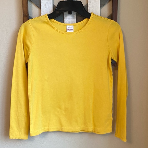 EUC M 150 Hanna Andersson Long Sleeve Girls Tee Scallop Edging Trim Yellow - Picture 1 of 9